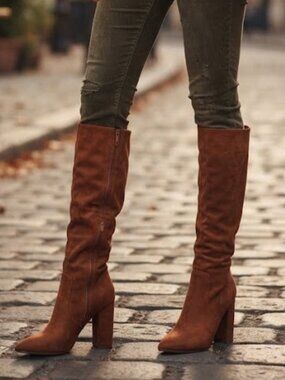 Life of the Party Brown Slouch Knee High Boots Pointed Toe High Heel Size 5.5